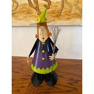 Folk Art Metal bobble head witch